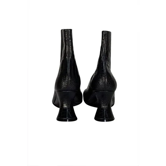 A.W.A.K.E. Mode - Black Croc Embossed Sculptured Like Heel Short Boots Sz 5.5 - Picture 4 of 4